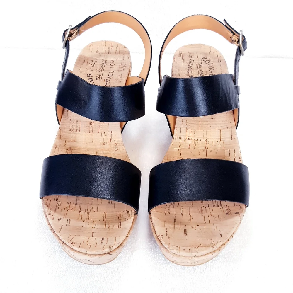 KORK-EASE AUSTIN BLACK LEATHER WEDGE SANDAL - Picture 5 of 16